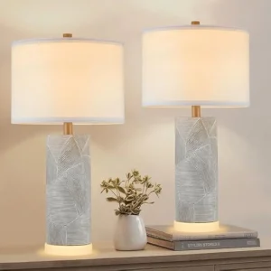Distressed Gray Table Lamps with Luminous LED Base