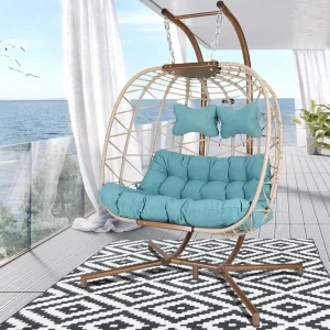 Indoor Outdoor Oversized Double Hanging Egg Chair with Stand