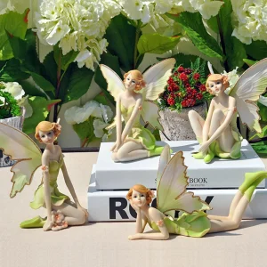 Resin Flower Fairy Statues Art Ornament Miniature Fairy Figurine Handicraft Holiday Gift Home Decor for Garden Courtyard